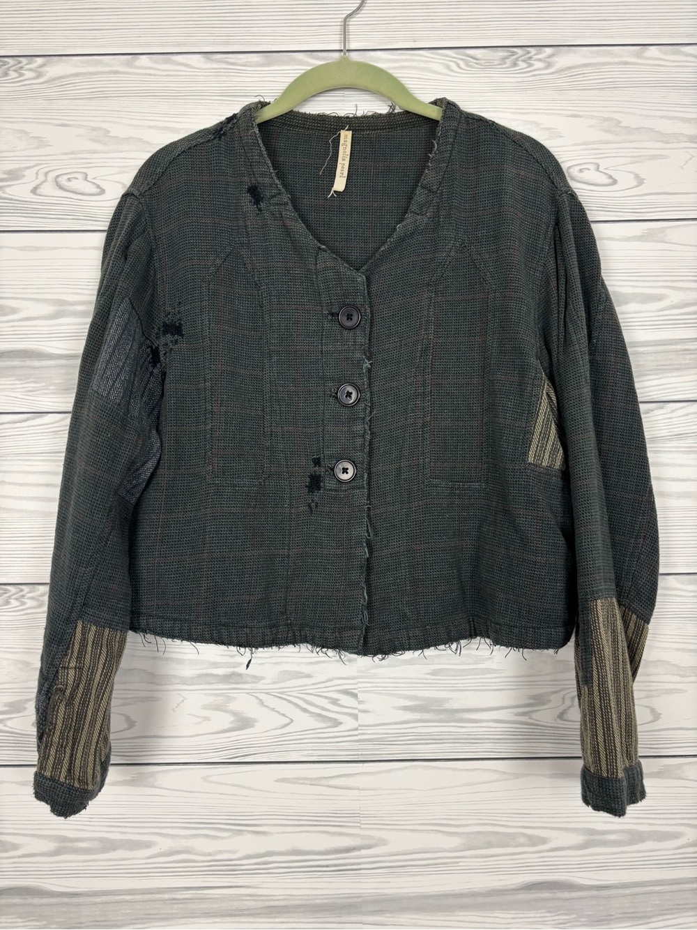 Magnolia Pearl cropped gray patchwork jacket one size